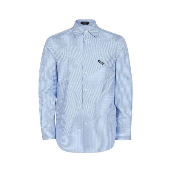 VERSACE Men's Blue Long Sleeve Informal Striped Poplin Button Down Shirt - 48 - Picture 1 of 10